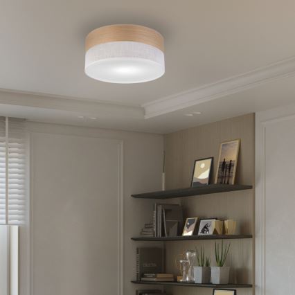 Taklampa SIRJA WOOD 1xE27/15W/230V diameter 35 cm vit/ek