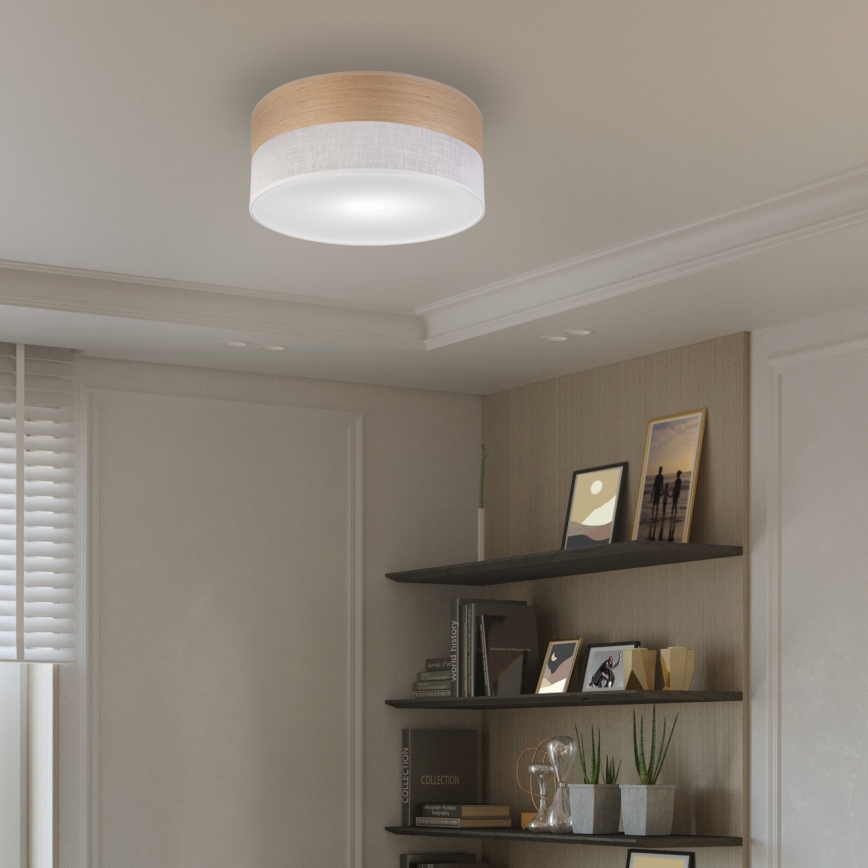 Taklampa SIRJA WOOD 1xE27/15W/230V diameter 35 cm vit/ek
