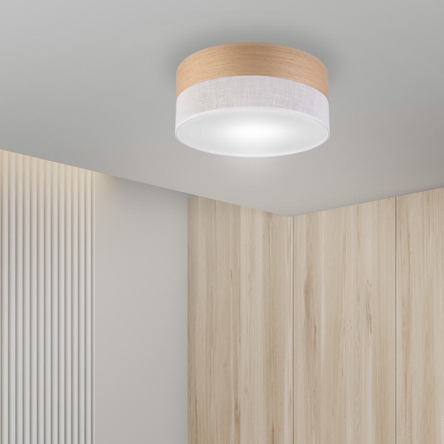 Taklampa SIRJA WOOD 1xE27/15W/230V diameter 35 cm vit/ek