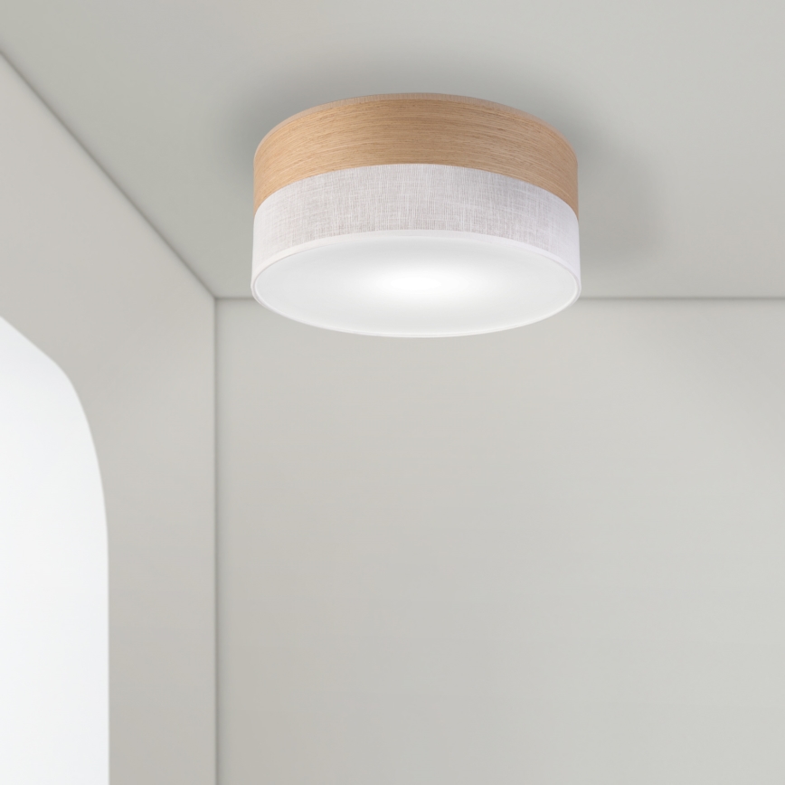 Taklampa SIRJA WOOD 1xE27/15W/230V diameter 35 cm vit/ek