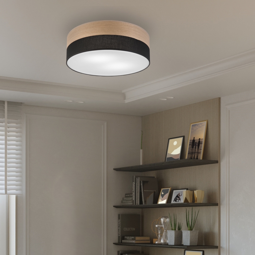 Taklampa SIRJA WOOD 2xE27/15W/230V diameter 45 cm svart/ek