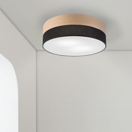 Taklampa SIRJA WOOD 2xE27/15W/230V diameter 45 cm svart/ek