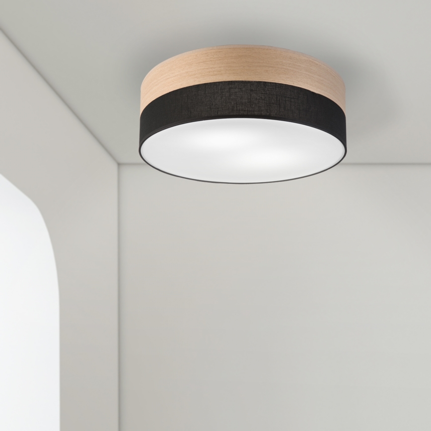 Taklampa SIRJA WOOD 2xE27/15W/230V diameter 45 cm svart/ek