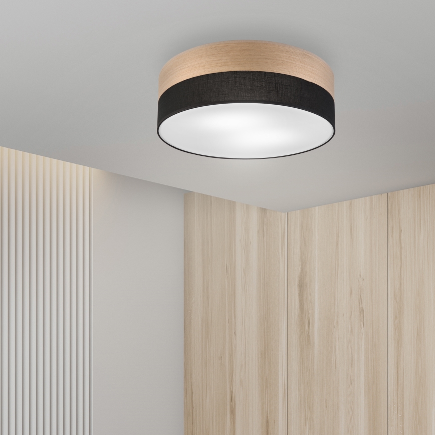 Taklampa SIRJA WOOD 2xE27/15W/230V diameter 45 cm svart/ek