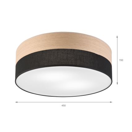 Taklampa SIRJA WOOD 2xE27/15W/230V diameter 45 cm svart/ek