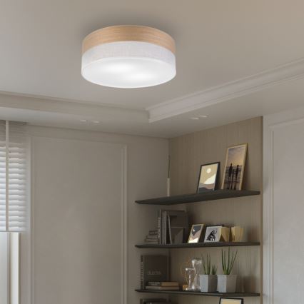 Taklampa SIRJA WOOD 2xE27/15W/230V diameter 45 cm vit/ek
