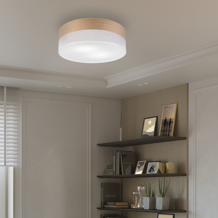 Taklampa SIRJA WOOD 2xE27/15W/230V diameter 45 cm vit/ek