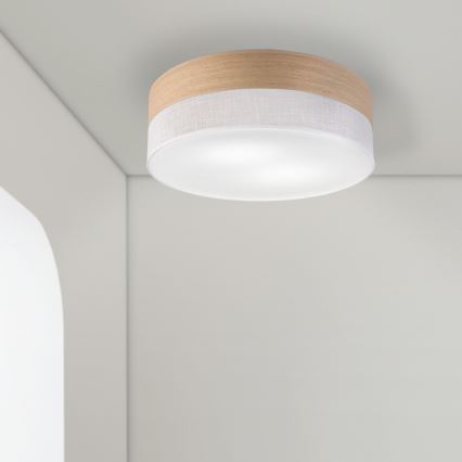 Taklampa SIRJA WOOD 2xE27/15W/230V diameter 45 cm vit/ek