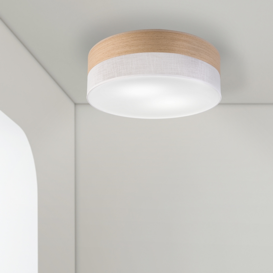 Taklampa SIRJA WOOD 2xE27/15W/230V diameter 45 cm vit/ek