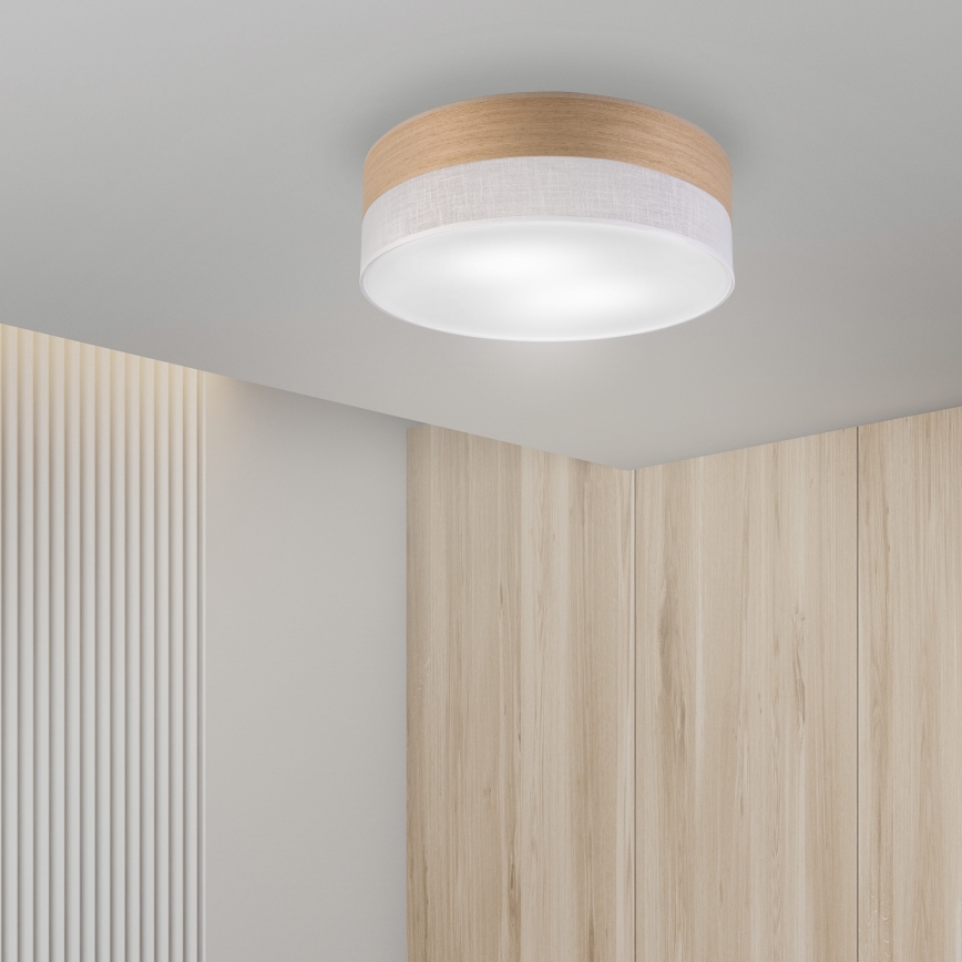 Taklampa SIRJA WOOD 2xE27/15W/230V diameter 45 cm vit/ek