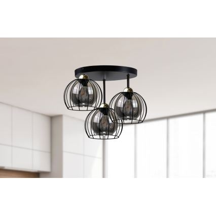 Takmonterad taklampa SOLO BLACK 3xE27/60W/230V Ø 30 cm svart/guld