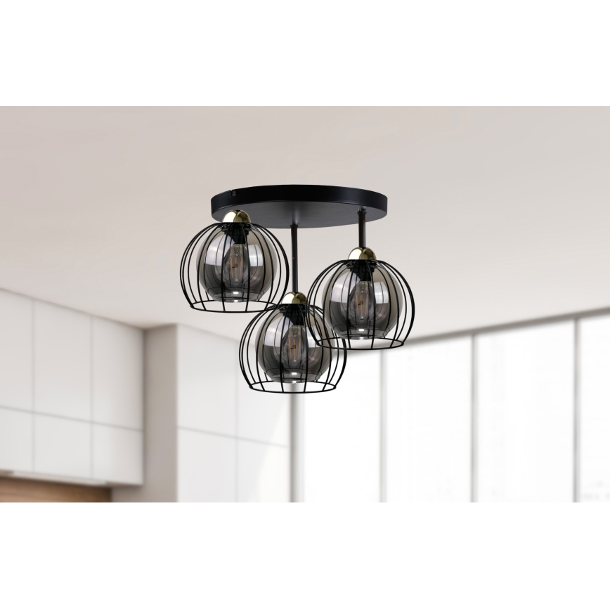 Takmonterad taklampa SOLO BLACK 3xE27/60W/230V Ø 30 cm svart/guld