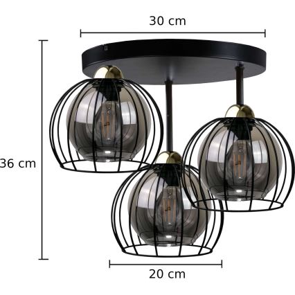 Takmonterad taklampa SOLO BLACK 3xE27/60W/230V Ø 30 cm svart/guld