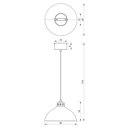 Taklampa på kabel SVEN 1xE27/15W/230V röd