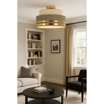 Taklampa TAMI 1xE27/60W/230V beige/brun/guld