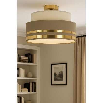 Taklampa TAMI 1xE27/60W/230V beige/brun/guld