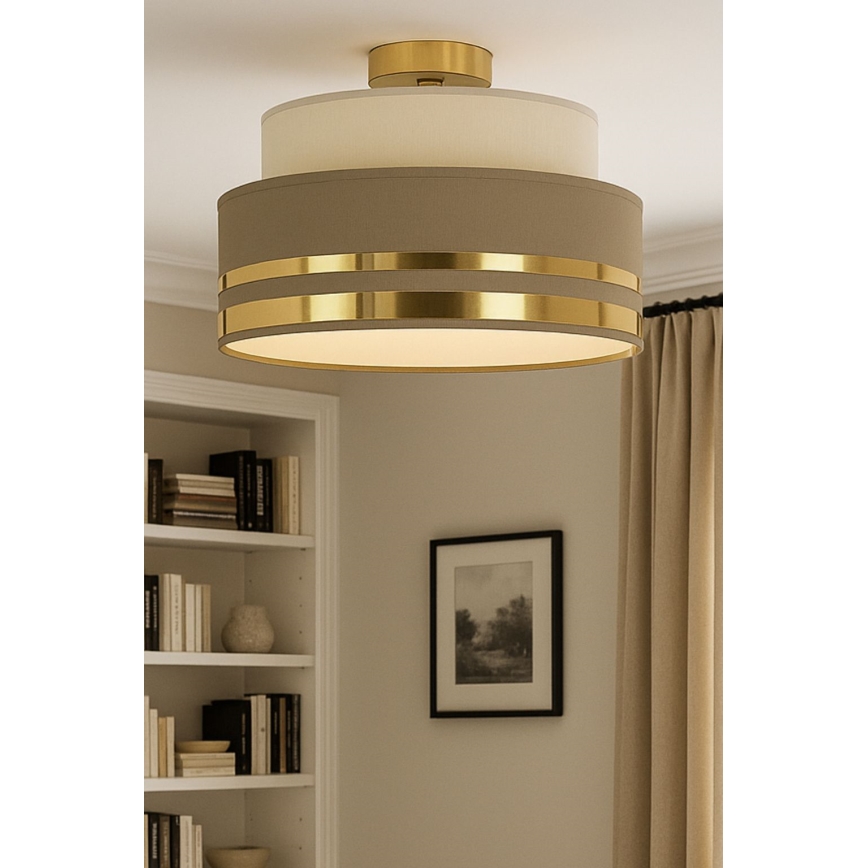 Taklampa TAMI 1xE27/60W/230V beige/brun/guld