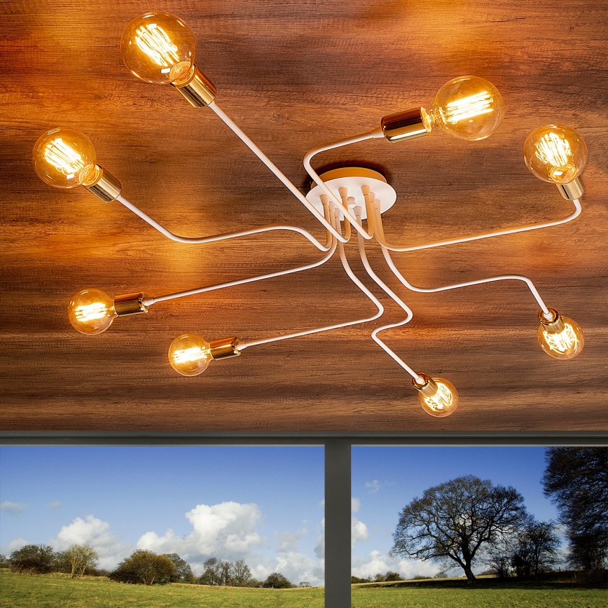Taklampa TRUVA 8xE27/40W/230V vit/guld