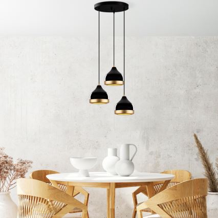 Taklampa YILDO 3xE27/40W/230V svart/guld