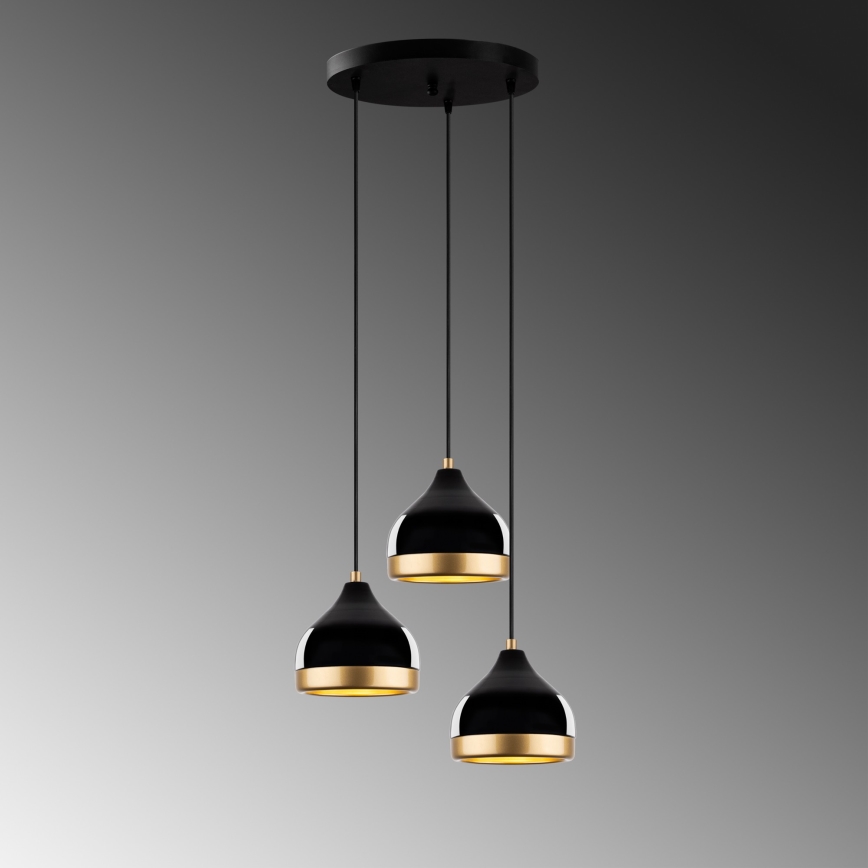 Taklampa YILDO 3xE27/40W/230V svart/guld