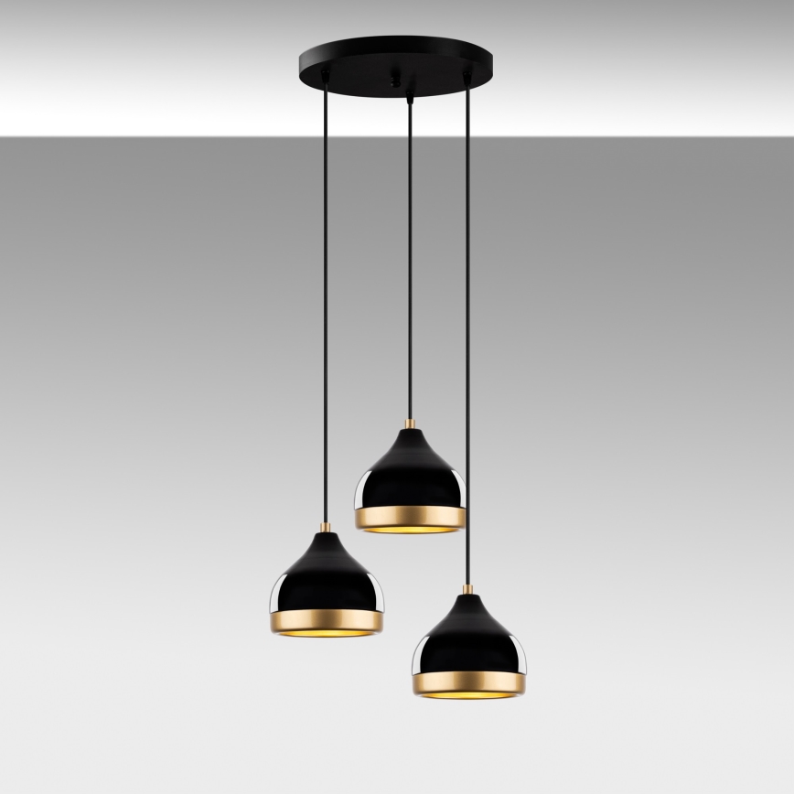 Taklampa YILDO 3xE27/40W/230V svart/guld