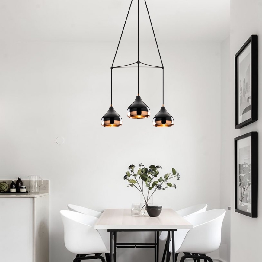 Taklampa YILDO 3xE27/40W/230V svart/koppar