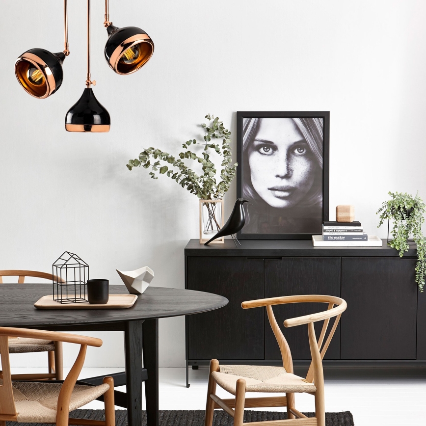 Taklampa YILDO 3xE27/40W/230V svart/koppar