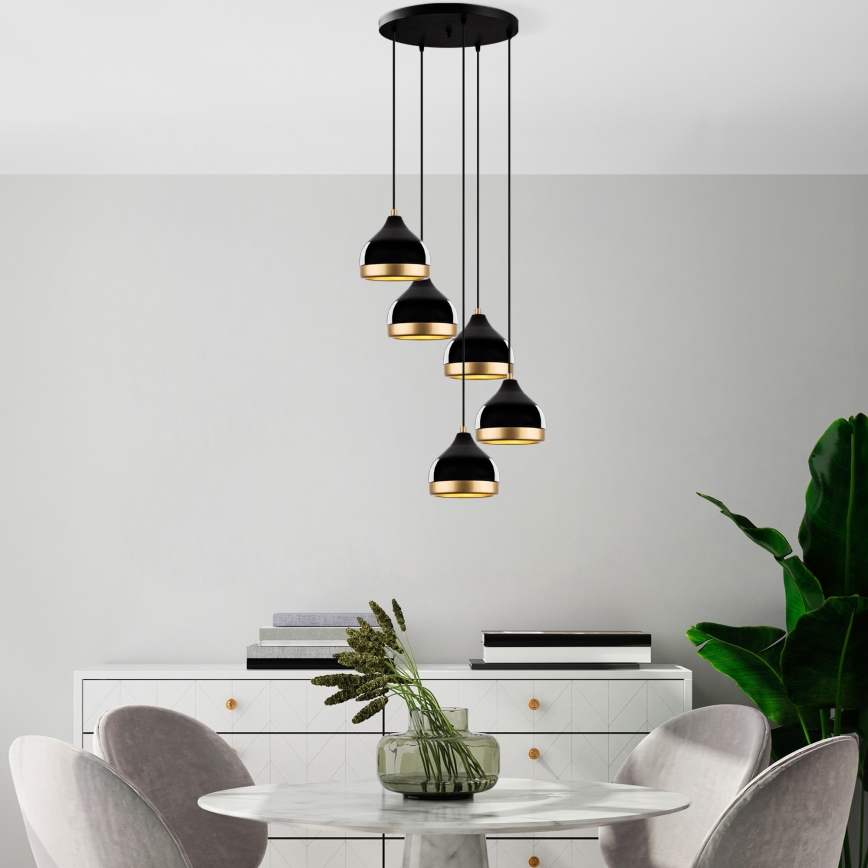 Taklampa YILDO 5xE27/40W/230V svart/guld