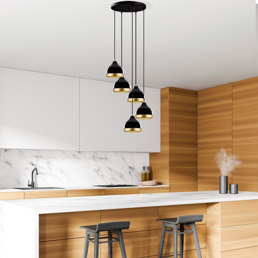 Taklampa YILDO 5xE27/40W/230V svart/guld