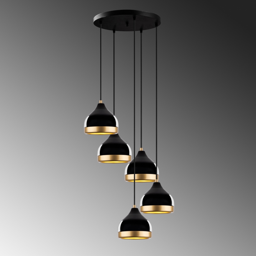 Taklampa YILDO 5xE27/40W/230V svart/guld