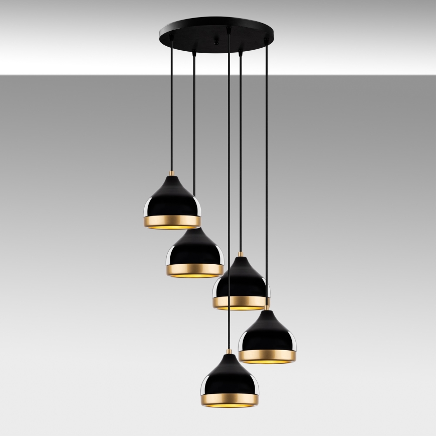 Taklampa YILDO 5xE27/40W/230V svart/guld