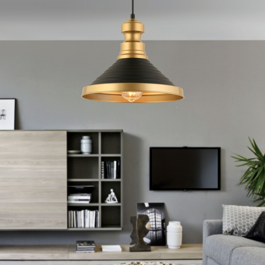 Taklampan MONZA 1xE27/40W/230V, 30 cm svart/guld
