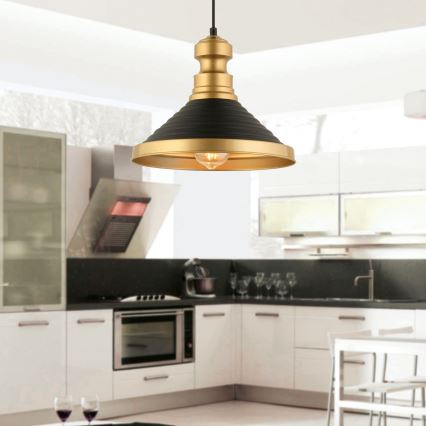 Taklampan MONZA 1xE27/40W/230V, 30 cm svart/guld