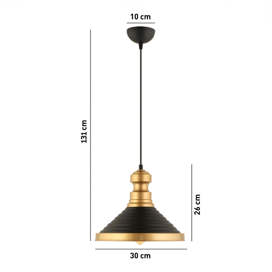 Taklampan MONZA 1xE27/40W/230V, 30 cm svart/guld