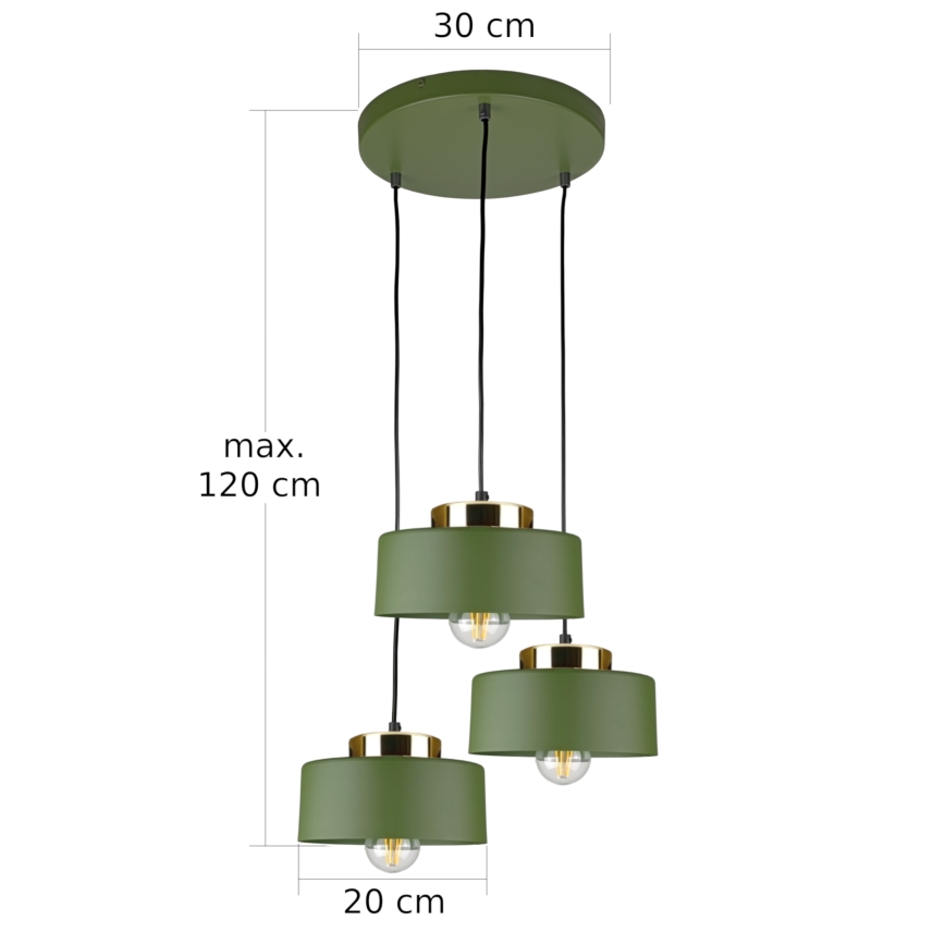 Takpendel IGNIA på sladd, 3xE27/60W/230V, grön