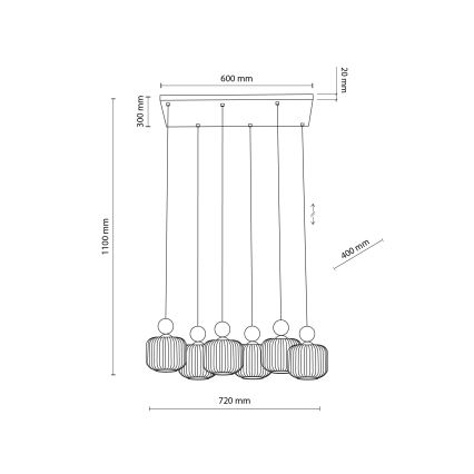 Takpendel med kabel BALLO 6xE14/10W/230V beige