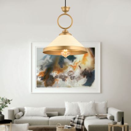 Takpendel med kabel MONZA 1xE27/40W/230V Ø 30 cm krämvit/brons