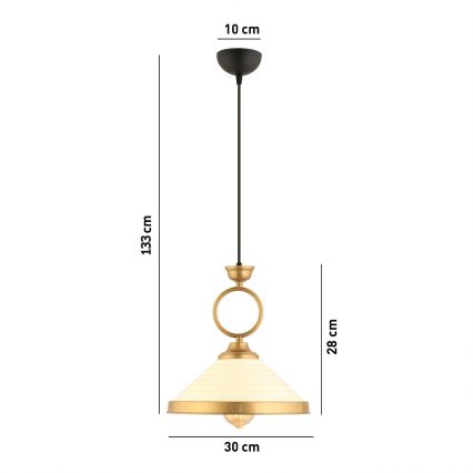 Takpendel med kabel MONZA 1xE27/40W/230V Ø 30 cm krämvit/brons