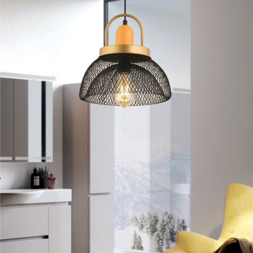 Takpendel MONZA 1xE27/40W/230V Ø29 cm svart/guld