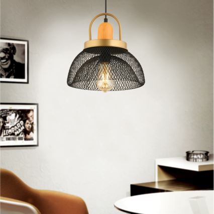 Takpendel MONZA 1xE27/40W/230V Ø29 cm svart/guld