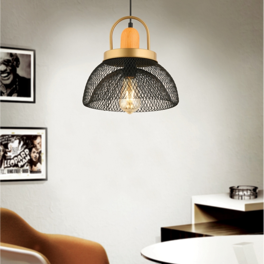 Takpendel MONZA 1xE27/40W/230V Ø29 cm svart/guld