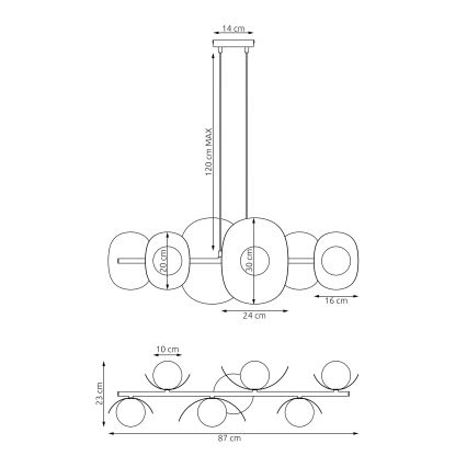 Takpendel på kabel ELEMENTI 6xG9/8W/230V svart