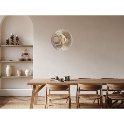 Takpendel på sladd 1xE27/60W/230V Ø 50 cm massivt trä/fanér/gummiträ