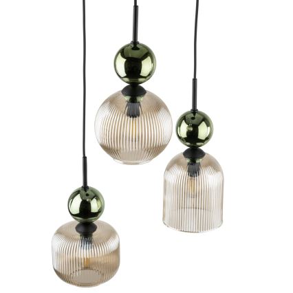Takpendel på vajer SOPHIA 3xE14/10W/230V svart/grön/rökbeige