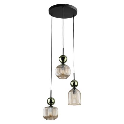 Takpendel på vajer SOPHIA 3xE14/10W/230V svart/grön/rökbeige