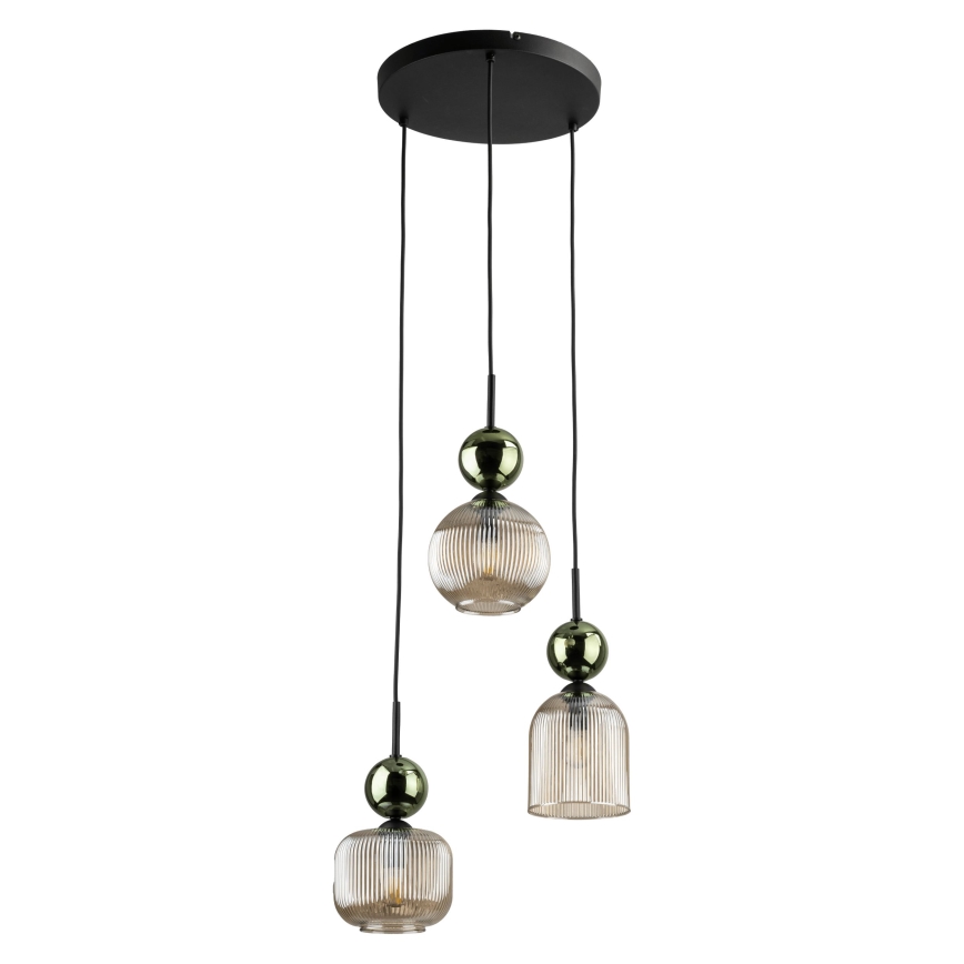 Takpendel på vajer SOPHIA 3xE14/10W/230V svart/grön/rökbeige