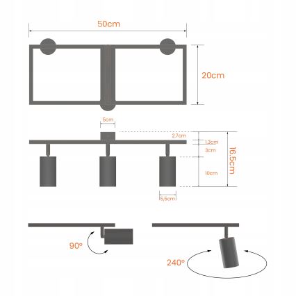 Takspot 3xGU10/30W/230V svart