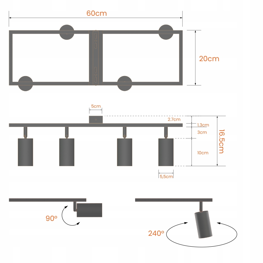 Takspot 4xGU10/30W/230V, vit