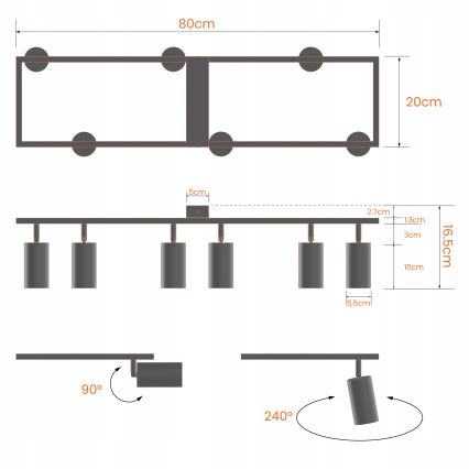 Takspot 6x GU10/30 W/230 V vit