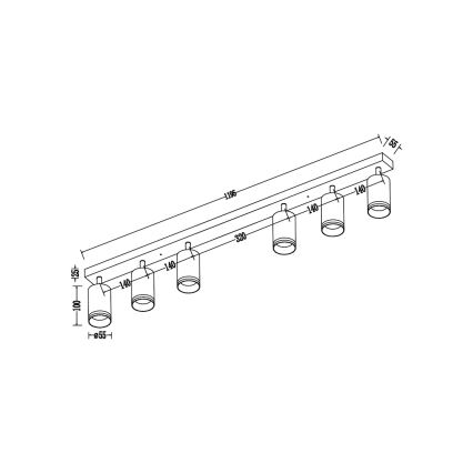 Takspotlight PIPE 6xGU10/10W/230V svart